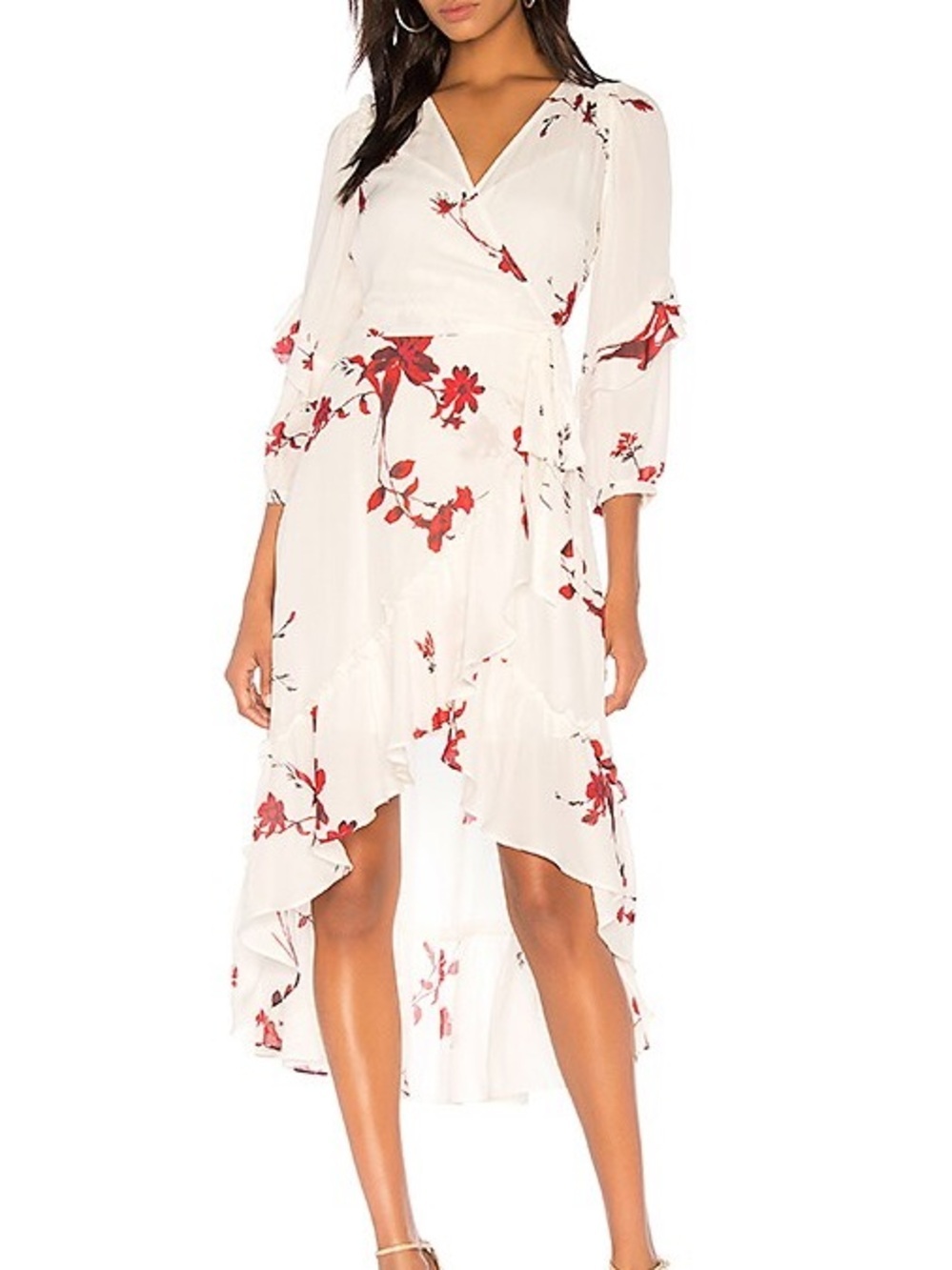 Joie White Wrap Dress with Red Floral Print